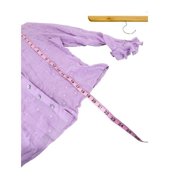 Vintage Y2K Worthington Purple Ruffle Swiss Dot Blouse Silk Fairy Womens 10 - Picture 5 of 5